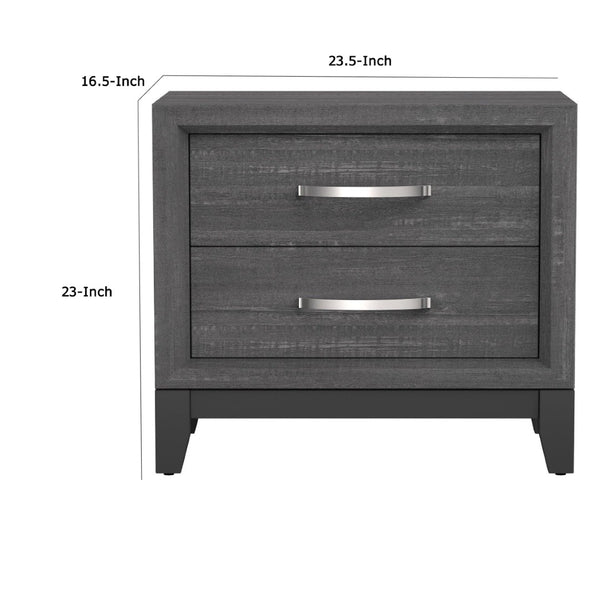 English Elm Erica 2 Drawer Nightstand Gray Wood Grain Finish with Chrome Handles Tapered Legs B056P412622