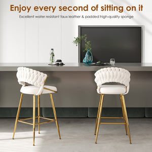 English Elm Counter Height Stools Set of 2 Mid-century Metal Legs Ergonomic Kitchen Island Seating Beige T3623P430873