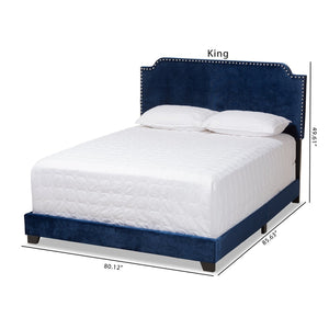 Baxton Studio Baxton Studio Darcy Luxe Navy Velvet Bed - Glamorous Upholstered Full Bed with Chrome Accents Darcy-Navy-Full