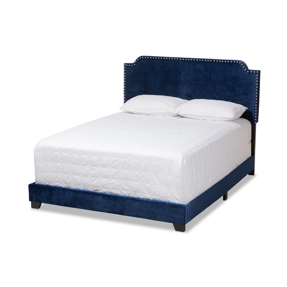 Baxton Studio Baxton Studio Darcy Luxe Navy Velvet Bed - Glamorous Upholstered Full Bed with Chrome Accents Darcy-Navy-Full