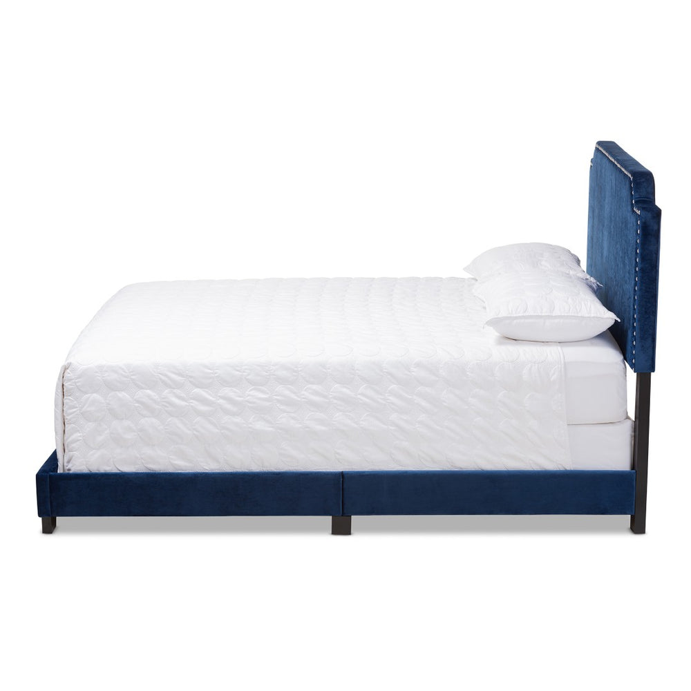 Baxton Studio Baxton Studio Darcy Luxe Navy Velvet Bed - Glamorous Upholstered Full Bed with Chrome Accents Darcy-Navy-Full