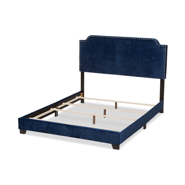 Baxton Studio Baxton Studio Darcy Luxe King Bed - Glamorous Navy Velvet Upholstered Design with Nailhead Trim Darcy-Navy-King
