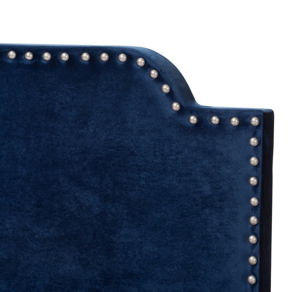 Baxton Studio Baxton Studio Darcy Luxe King Bed - Glamorous Navy Velvet Upholstered Design with Nailhead Trim Darcy-Navy-King