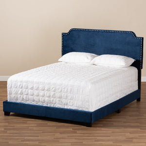 Baxton Studio Baxton Studio Darcy Luxe King Bed - Glamorous Navy Velvet Upholstered Design with Nailhead Trim Darcy-Navy-King