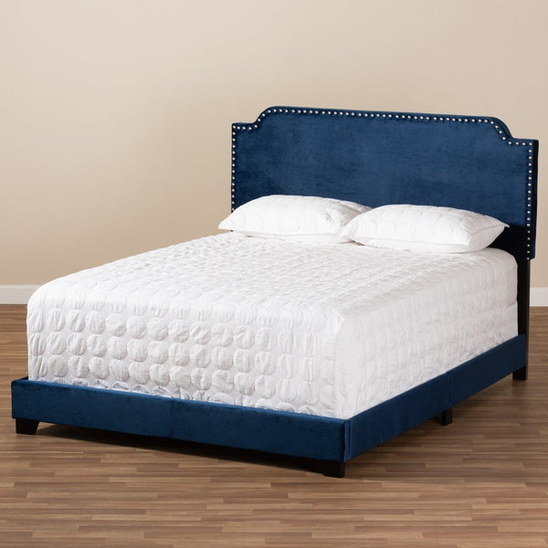 Baxton Studio Baxton Studio Darcy Luxe King Bed - Glamorous Navy Velvet Upholstered Design with Nailhead Trim Darcy-Navy-King