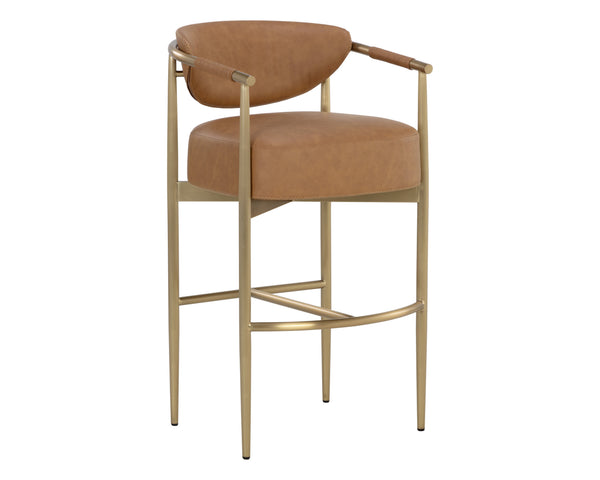 Sunpan Heloise Barstool - Elegant Faux Leather Upholstery With Gold Stainless Steel For Chic Dining Spaces Brown Faux Leather 112065
