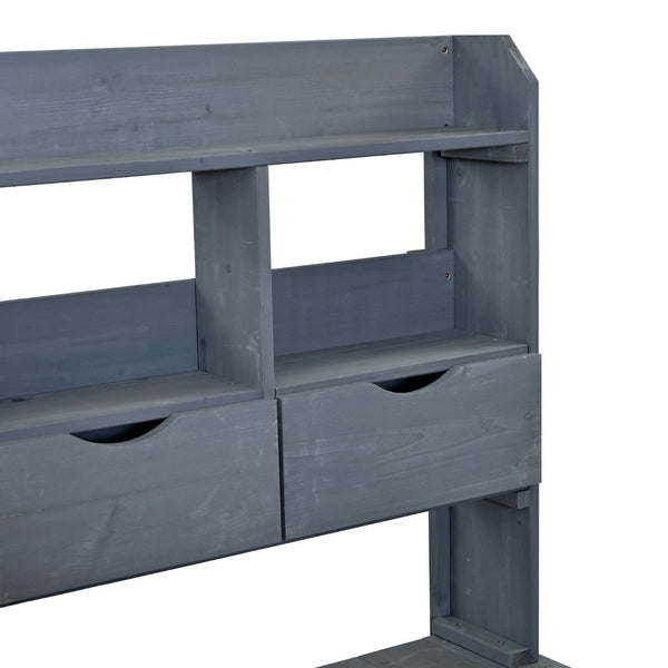 English Elm (with Hutch) Topamx Solid Fir Potting Bench Patio Workstation Spice Rack Drawer Gray N717P404331E
