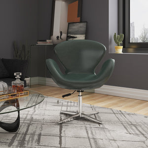 English Elm Raspberry Upholstered Swivel Lounge Chair with Adjustable Height, Polished Chrome Base & Plush Seat Green B365P397954