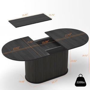 English Elm 55.11"-70.86" Extendable Dining Table with Sculpted Striped Legs Seats Six in Modern Style W757P411742