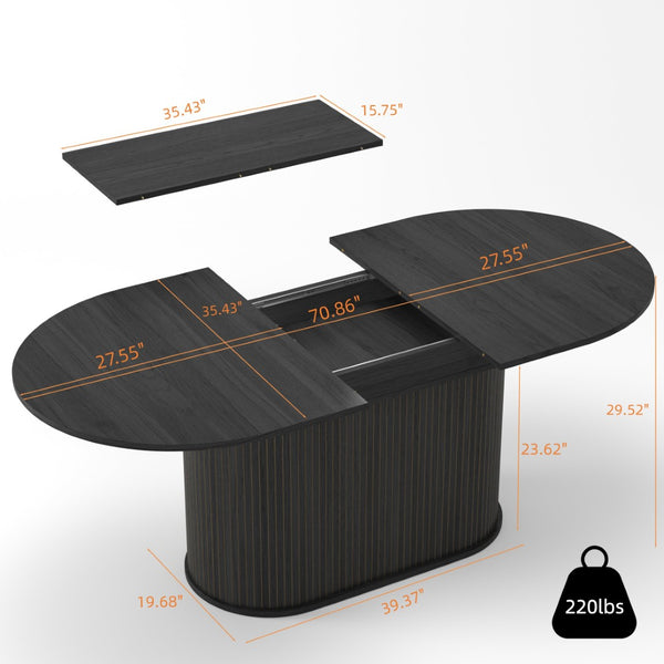 English Elm 55.11"-70.86" Extendable Dining Table with Sculpted Striped Legs Seats Six in Modern Style W757P411742
