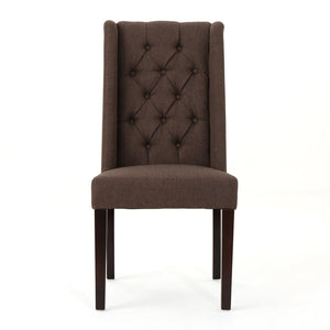 English Elm Dining Chair Set of Two Wingback Button Tufted High Back Birch Leg Upholstered Dark Brown 61539.00DBRN