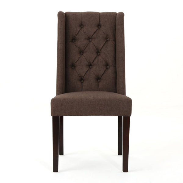 English Elm Dining Chair Set of Two Wingback Button Tufted High Back Birch Leg Upholstered Dark Brown 61539.00DBRN