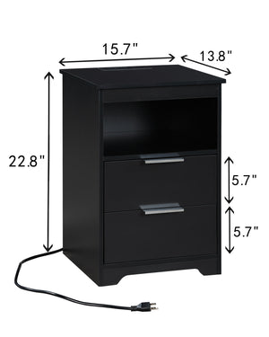 English Elm Nightstand with Drawer | 3-Tier Modern Bedside Table with Hidden Drawer, Open Shelves, Sturdy Build Black 25.9 L x 16.7 W x 5.5 H W3151P345809