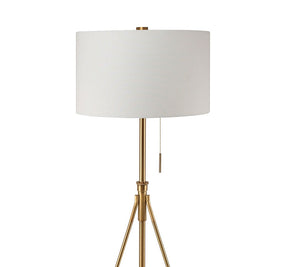 English Elm Vintage Tripod Floor Lamp with Stained Gold Metal Legs, Ivory Shade, Pull Switch, Adjustable Height Brushed Gold 21 L x 21 W x 22 H B2741P317228