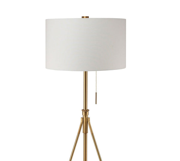 English Elm Vintage Tripod Floor Lamp with Stained Gold Metal Legs, Ivory Shade, Pull Switch, Adjustable Height Brushed Gold 21 L x 21 W x 22 H B2741P317228