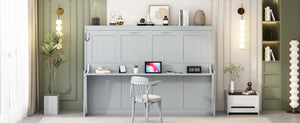 English Elm Queen Murphy Bed With Hydraulic Lift & Foldable Desk - Stylish Space-Saving Solution In Gray N820S10033E-GIGA