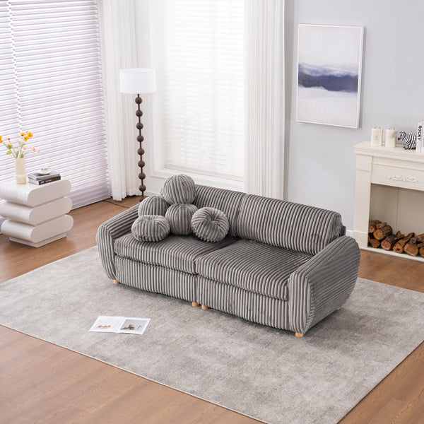 English Elm Modern Corduroy Sofa Couch - 84" Stylish Grey Sectional Love Seat For Apartment & Home Office Comfort W2363S00077