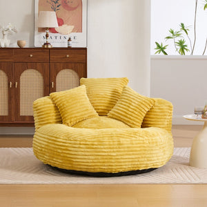 English Elm Bean Bag Sofa Oversized Corduroy Floor Lounge Chair with Armrests Pillows Foam Fill Mustard Yellow W395P426812