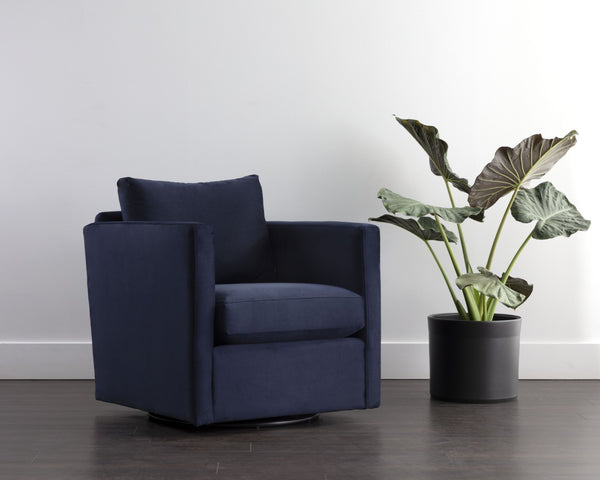 Sunpan GEORGIE Swivel Lounge Chair in Abbington Navy – Modern Comfort, Stylish Design for Any Space 110632