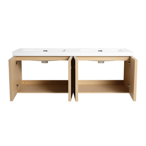 English Elm 60" 60" Wall-Mounted Bathroom Vanity with Double Resin Sink, 4 Soft-Closing Doors, Oak Finish W1972P315223