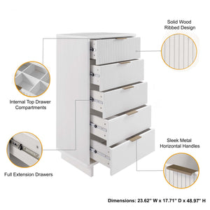 English Elm Granville 24" White 5-Drawer Chest With Gold Hardware – Elegant Storage & Modern Glam Design B365S00068