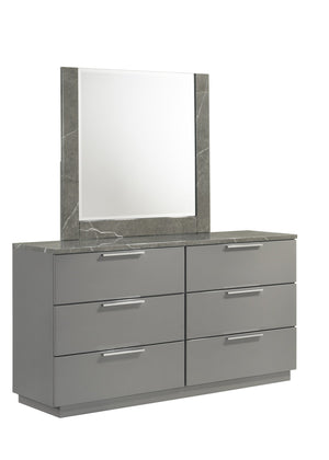 English Elm Elara Two-Tone High-Gloss Marble & Lacquer Dresser with 6 Spacious Drawers, Velvet-Lined Top (Gray) G150108690