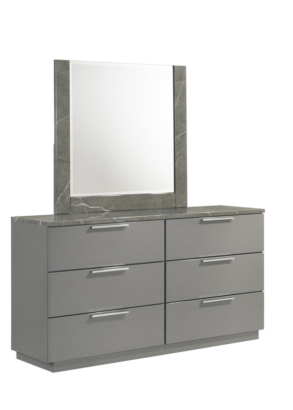 English Elm Elara Two-Tone High-Gloss Marble & Lacquer Dresser with 6 Spacious Drawers, Velvet-Lined Top (Gray) G150108690