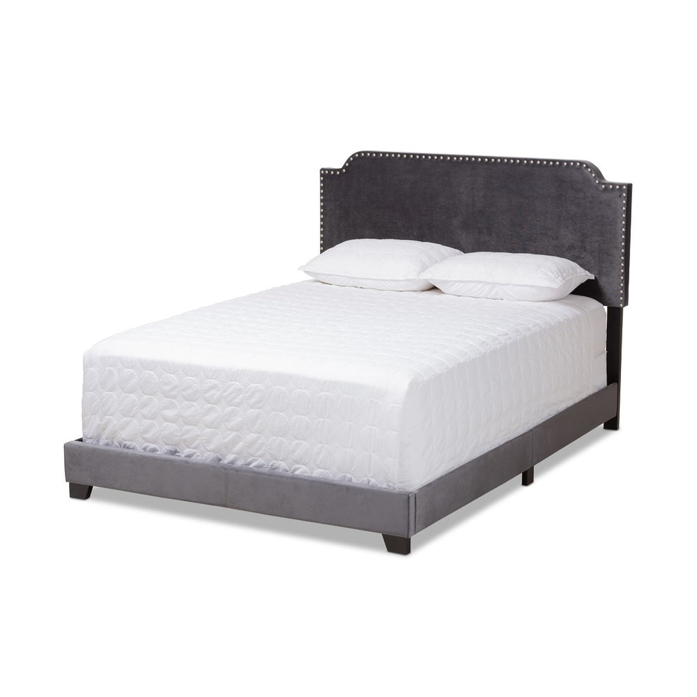 Baxton Studio Baxton Studio Darcy Luxe Dark Grey Velvet Full Bed – Plush Comfort & Glamorous Nailhead Design Darcy-Grey-Full