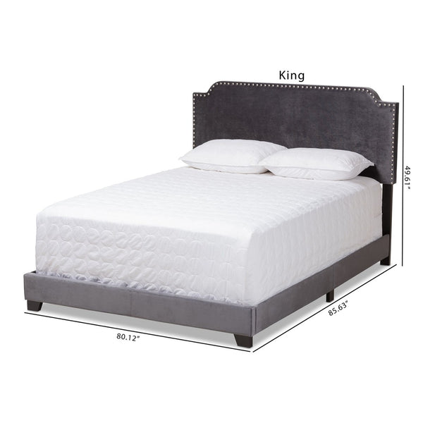 Baxton Studio Baxton Studio Luxe Glamour Dark Grey Velvet Upholstered Bed – Elegant Design for Modern Bedrooms Darcy Queen Darcy-Grey-Queen
