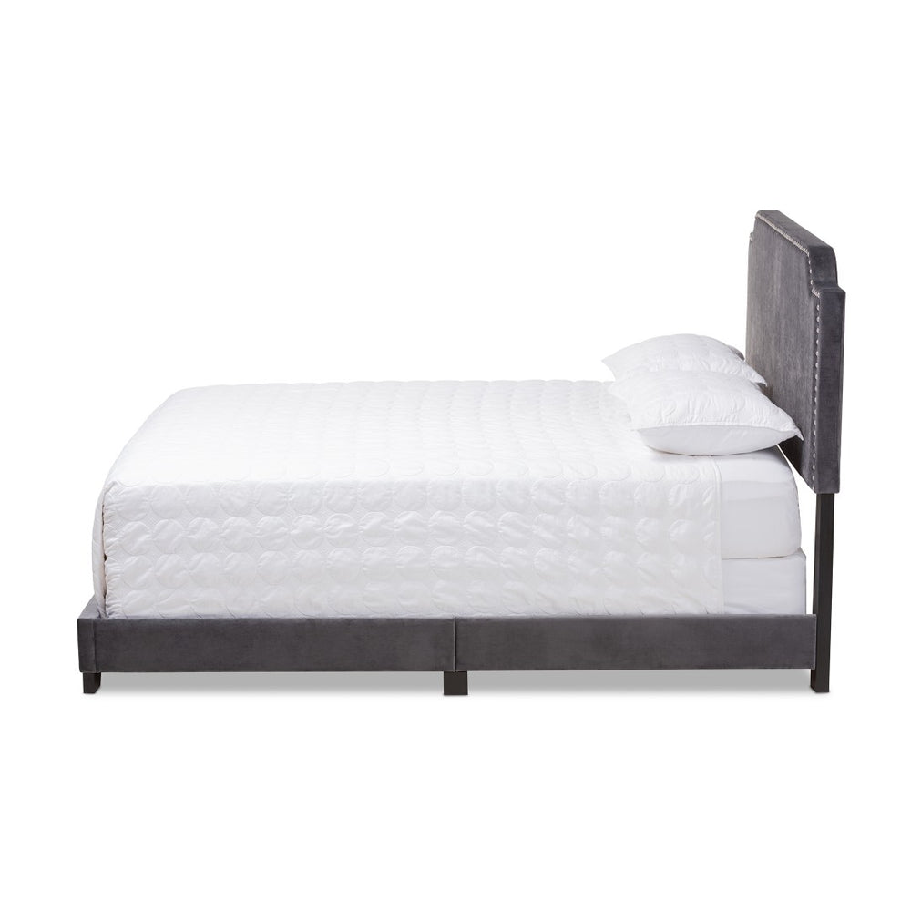 Baxton Studio Baxton Studio Darcy Luxe Dark Grey Velvet Full Bed – Plush Comfort & Glamorous Nailhead Design Darcy-Grey-Full