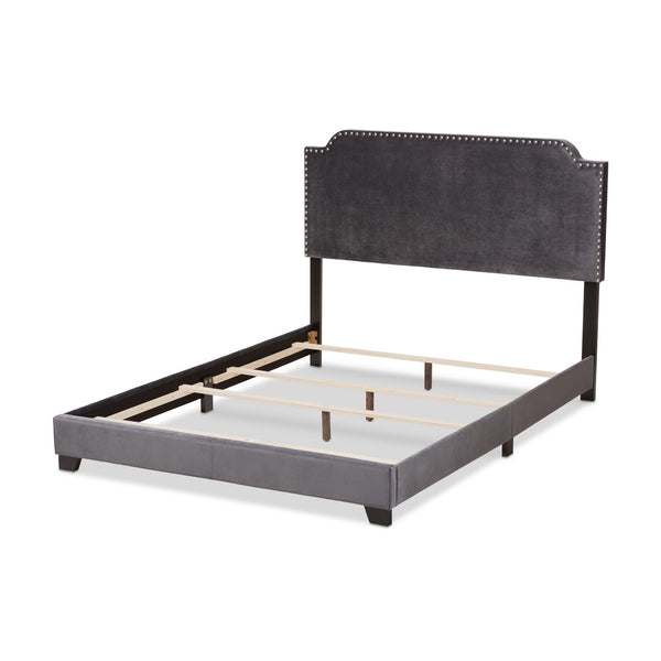 Baxton Studio Baxton Studio Darcy Luxe Dark Grey Velvet Full Bed – Plush Comfort & Glamorous Nailhead Design Darcy-Grey-Full