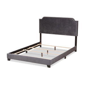 Baxton Studio Baxton Studio Luxe Glamour Dark Grey Velvet Upholstered Bed – Elegant Design for Modern Bedrooms Darcy Queen Darcy-Grey-Queen
