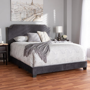Baxton Studio Baxton Studio Darcy Luxe Dark Grey Velvet Full Bed – Plush Comfort & Glamorous Nailhead Design Darcy-Grey-Full