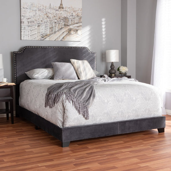 Baxton Studio Baxton Studio Darcy Luxe Dark Grey Velvet Full Bed – Plush Comfort & Glamorous Nailhead Design Darcy-Grey-Full