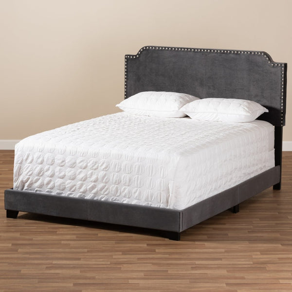Baxton Studio Baxton Studio Luxe Glamour Dark Grey Velvet Upholstered Bed – Elegant Design for Modern Bedrooms Darcy Queen Darcy-Grey-Queen