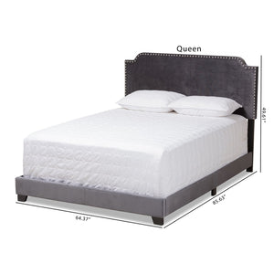 Baxton Studio Baxton Studio Darcy Luxe Dark Grey Velvet Full Bed – Plush Comfort & Glamorous Nailhead Design Darcy-Grey-Full