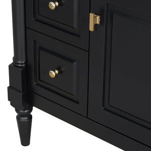 English Elm 30" Freestanding Bathroom Vanity Rubberwood Frame Ceramic Sink Flip Drawer Storage Black N725P356062B