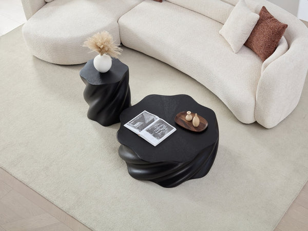 English Elm 19.69'' Petal Shaped Fiberglass Drum Side Table Sculptural Organic Modern Living Room W2664P462012