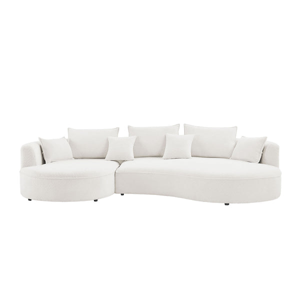English Elm Curved Boucle Sectional Sofa - Elegant White Design For Modern Living Rooms & Comfortable Seating W876S00302