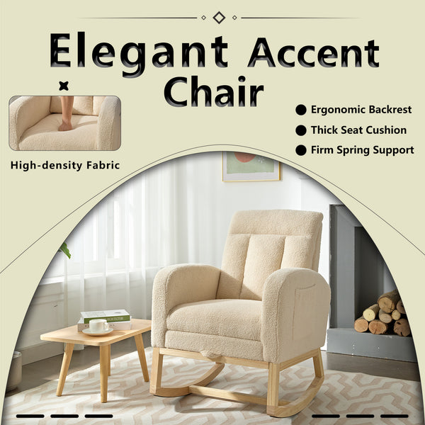 English Elm Modern Accent Rocking Chair With Adjustable Footrest, High Backrest, And Cozy Side Pocket For Relaxation W2725P254698