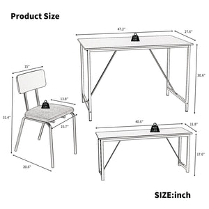 English Elm 4 4-Piece Dining Set with Marble Top, Faux Leather Chairs & Bench — Space-Saving Kitchen, Nook, Home Workstation W578P150068
