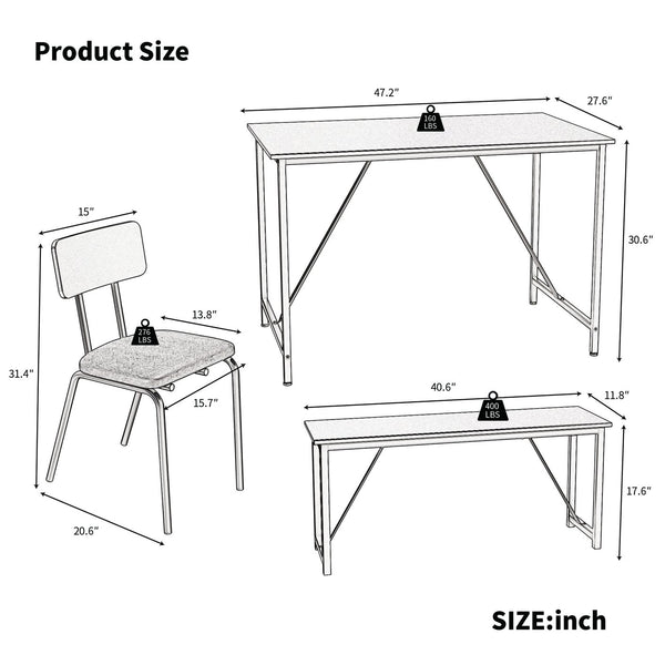 English Elm 4 4-Piece Dining Set with Marble Top, Faux Leather Chairs & Bench — Space-Saving Kitchen, Nook, Home Workstation W578P150068