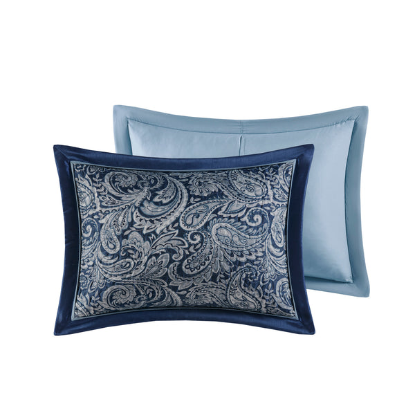 English Elm 5 Piece Aubrey Reversible Jacquard Bedspread Set King with Paisley Motif, Gold Sheen, Quilted Elegance Navy 22.83 L x 18.11 W x 7.48 H B03597644