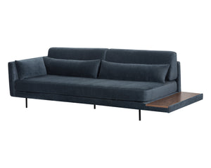 Sunpan Kalani Sofa - Modern Streamlined Design with Comfort Bolsters and Stylish Pine Wood Shelf Accent Danny Dusty Blue