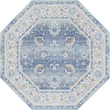 Unique Loom Whitney Bordeaux Machine Made Floral / Botanical Rug French Blue, Ivory/Light Blue/Gold/Gray/Light Green 7' 1" x 7' 1"