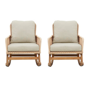 English Elm Contemporary Wicker Rocking Chair Pe Rattan Weave Wooden Frame Plush Cushions Patio Beige N767P229004N_2