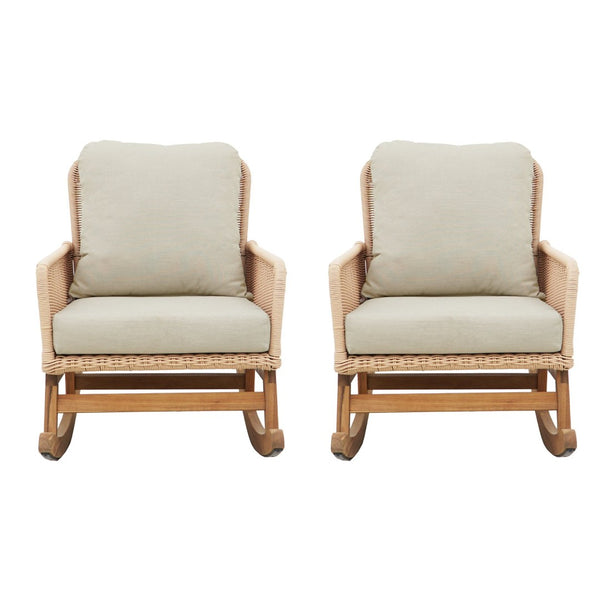 English Elm Contemporary Wicker Rocking Chair Pe Rattan Weave Wooden Frame Plush Cushions Patio Beige N767P229004N_2