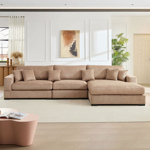 English Elm 148.03'' Mid Century Modern 4 Seat Sectional Sofa with Reversible Chaise for Living Room Brown W876S00328