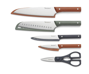 Lenox Natural Ricehusk Handle Stainless Steel Knife Set with Blade Guards and Cutting Mats 895895