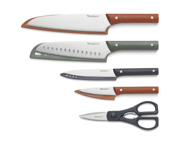 Lenox Natural Ricehusk Handle Stainless Steel Knife Set with Blade Guards and Cutting Mats 895895